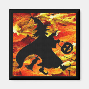 Halloween häxa och höst löv magnet
