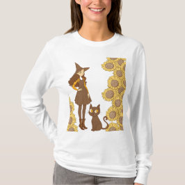 “Halloween-häxa och katt Basic långärmad t-shirt
