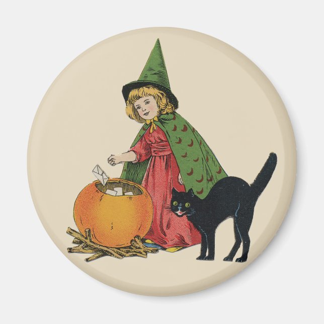 Halloween-häxa och katt i vintage-stil av Ellen Cl Magnet (Framsidan)