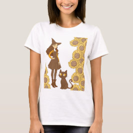 “Halloween-häxa och katt med solrosor” T Shirt