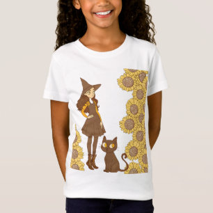 “Halloween-häxa och katt T-shirt i fint bomullstyg