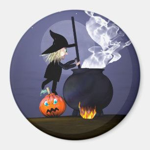 Halloween häxa och kittel magnet