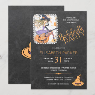 Halloween-häxa och pumkin-bachelorette-fest inbjudningar