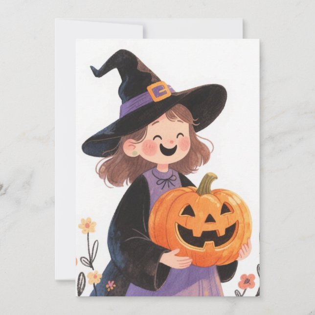 Halloween Häxa och Pumpa Grattulationskort Julkort (Framsida)