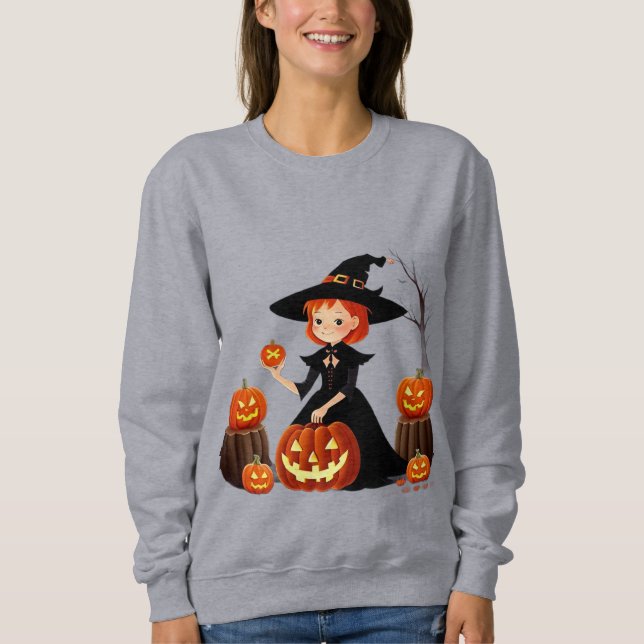Halloween-häxa och pumpa skördefest t shirt (Framsida)