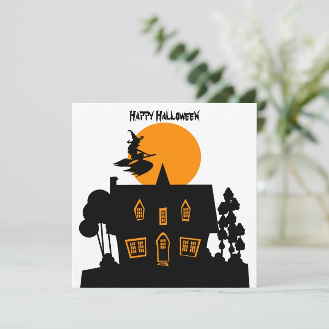 Halloween-häxa och spökhus julkort (Stående Fram)