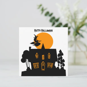 Halloween-häxa och spökhus julkort