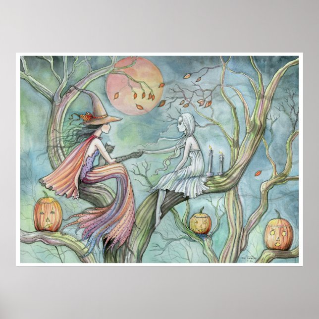 Halloween-häxa och spökplansch av Molly Harrison Poster (Framsidan)