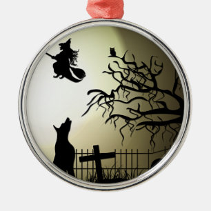 Halloween häxa och tjutahund julgransprydnad metall