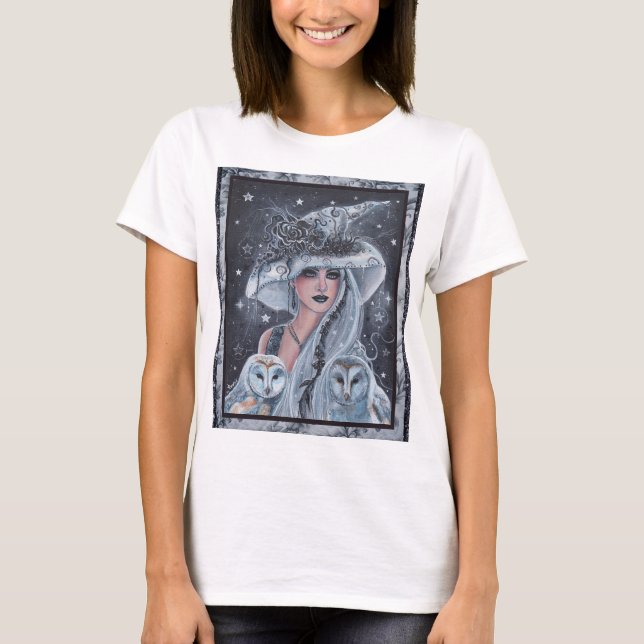 Halloween häxa och uggla t shirt (Framsida)