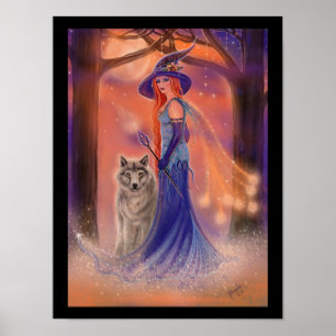 Halloween-häxa och varg av Renee Lavoie Poster