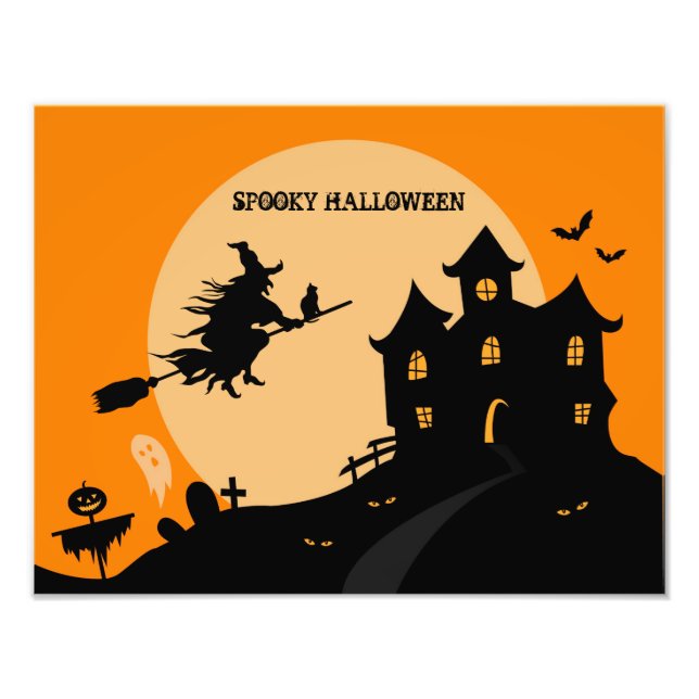 Halloween-häxa på en broom fototryck (Framsidan)