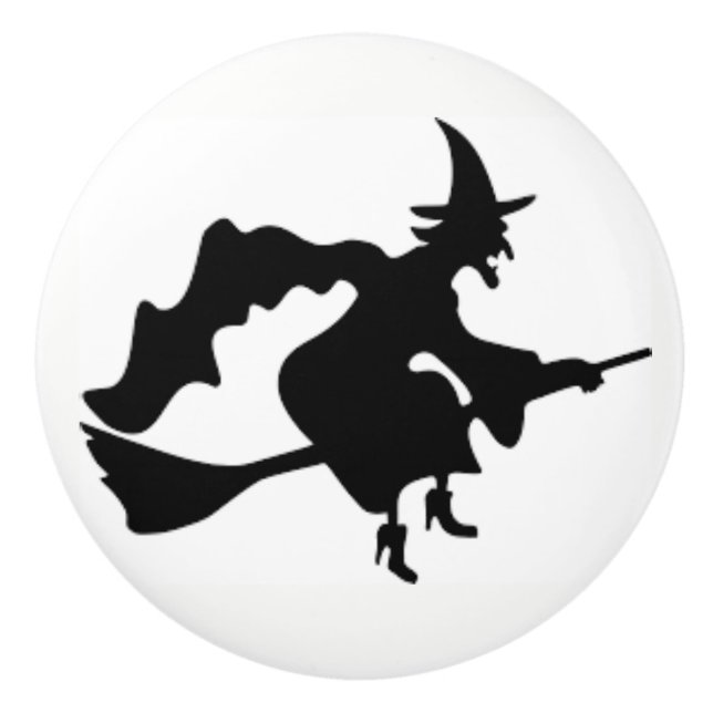 Halloween häxa på en keramisk dörrknopp och knopp (Framsidan)