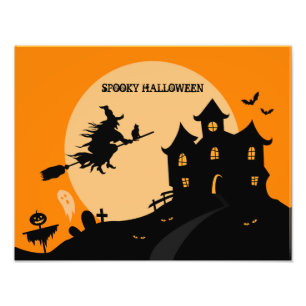 Halloween häxa på en kvast fototryck