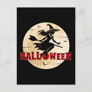 Halloween häxa på kvast vykort