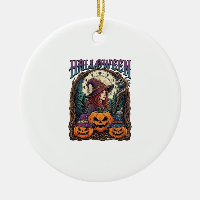 Halloween Häxa Pumpa Månfaser_1 Julgransprydnad Keramik (Framsidan)