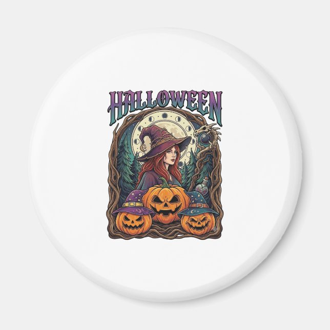 Halloween Häxa Pumpa Månfaser_1 Magnet (Framsidan)