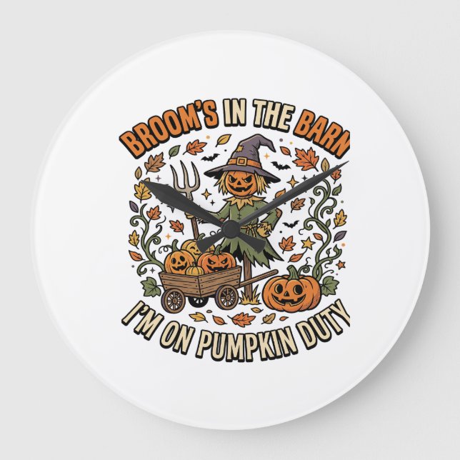 Halloween Häxa Pumpa Patch Humor Stor Klocka (Framsida)