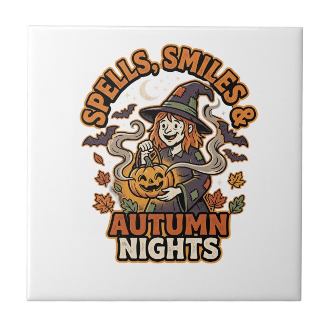 Halloween Häxa Pumpa Vibes Kakelplatta (Framsidan)