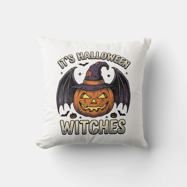 Halloween Häxa Pumpa Vintage Fladdermus Tröja_1 Kudde (Framsida)