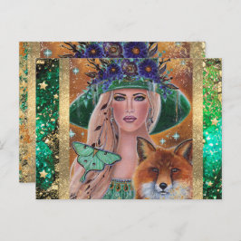 Halloween-häxa räv konst av Renee Lavoie Vykort