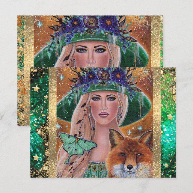 Halloween-häxa räv konst av Renee Lavoie Vykort (Fram/baksida)