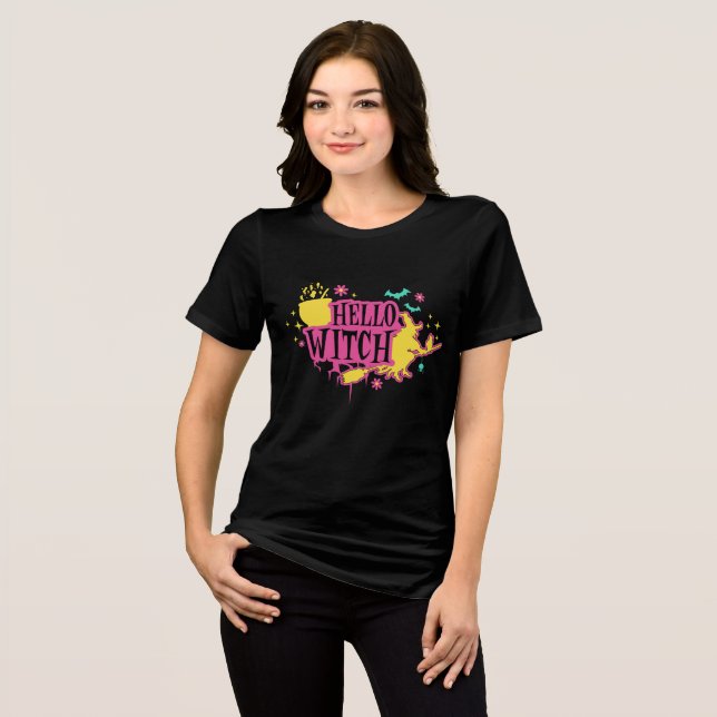 Halloween Häxa Retro T Shirt (Framsida Full)