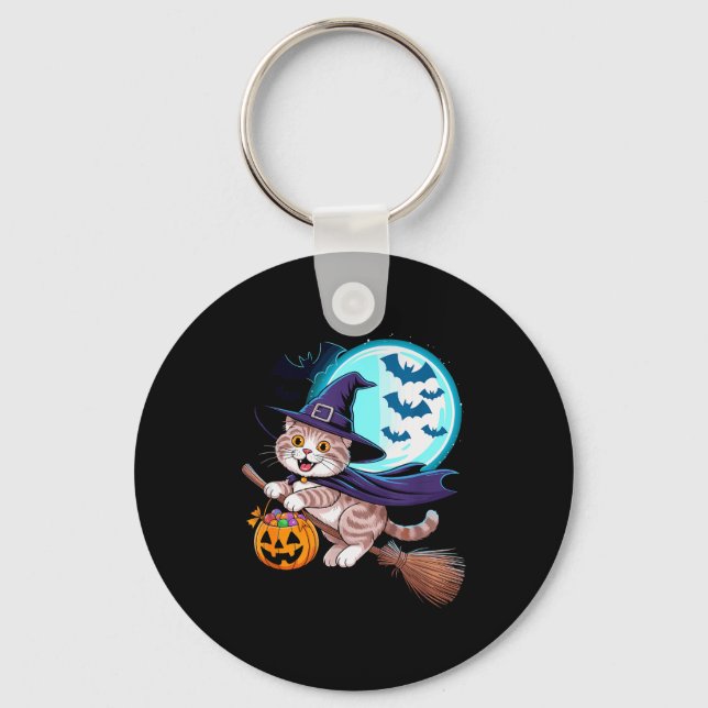 Halloween Häxa Scottish Fold Moon Coupari  Nyckelring (Framsida)