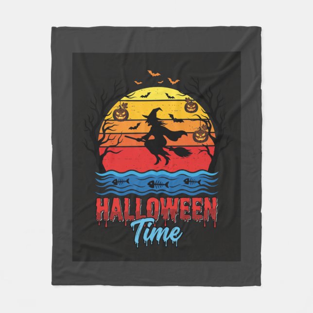 Halloween Häxa Solnedgång Vektor Fleecefilt (Framsidan)