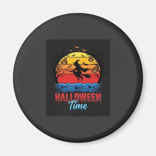 Halloween-häxa solnedgång Vektor Magnet (Framsidan)