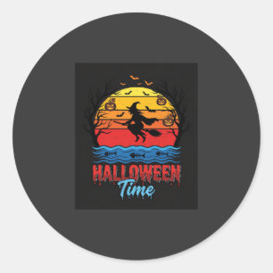 Halloween Häxa Solnedgång Vektor Runt Klistermärke