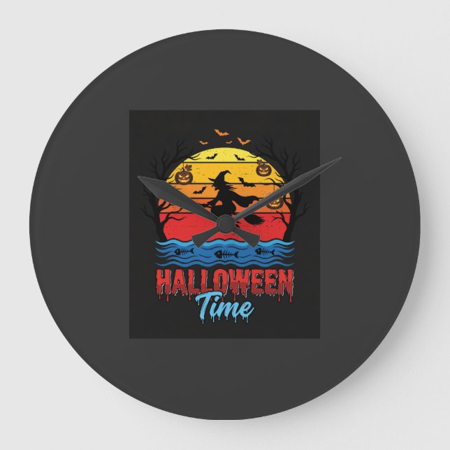 Halloween Häxa Solnedgång Vektor Stor Klocka (Framsida)