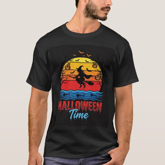 Halloween Häxa Solnedgång Vektor T Shirt (Framsida)