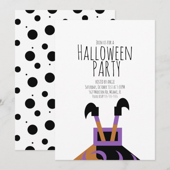 Halloween-häxa Söt födelsedagsfest  Inbjudningar (Fram/baksida)