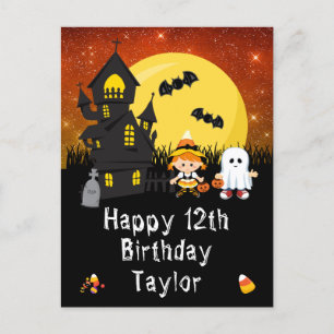 Halloween Häxa Spöke Orange Glad Födelsedag Vykort