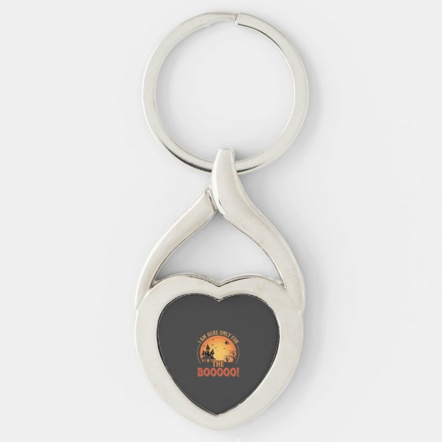 Halloween-häxa Spökhus Boo-design_1 Twisted Heart Silverfärgad Nyckelring (Framsidan)