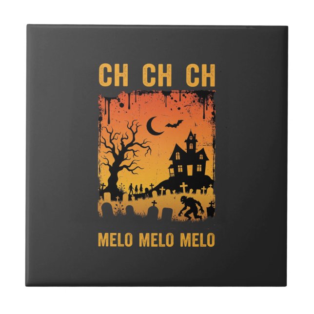 Halloween-häxa spökhus siluett konst_1 kakelplatta (Framsidan)