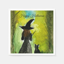 Halloween Häxa Svart Katt Kvinna Trolleri Pappersservett
