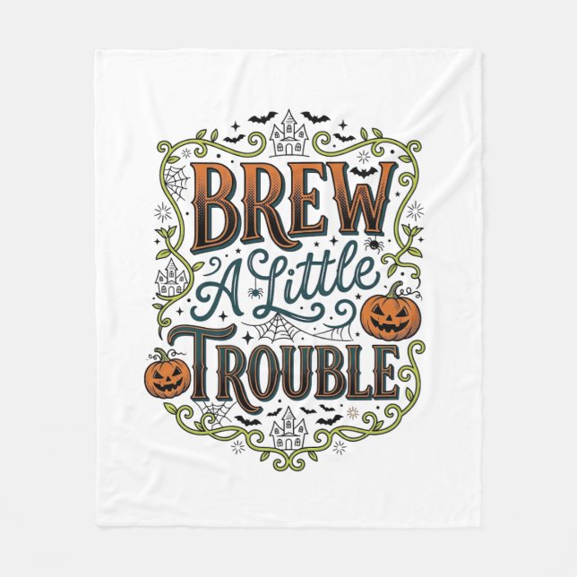 Halloween Häxa Typografi Brygg Lite Trubbel_1 Fleecefilt (Framsidan)
