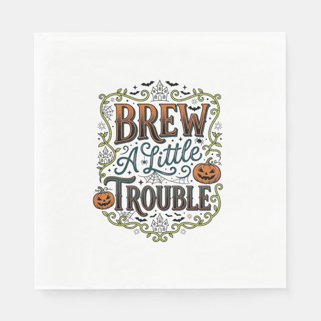 Halloween Häxa Typografi Brygg Lite Trubbel_1 Pappersservett (Framsidan)