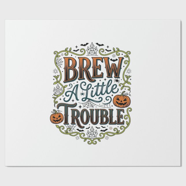 Halloween Häxa Typografi Brygg Lite Trubbel_1 Presentpapper (Platt)
