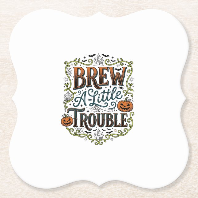 Halloween Häxa Typografi Brygg Lite Trubbel_1 Underlägg Papper (Framsida)