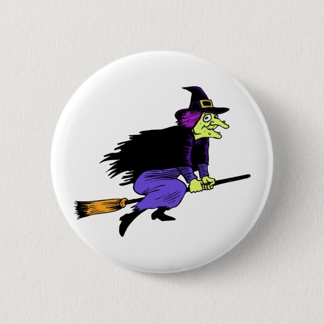 Halloween häxaflyg på en Broomstick Knapp (Framsida)
