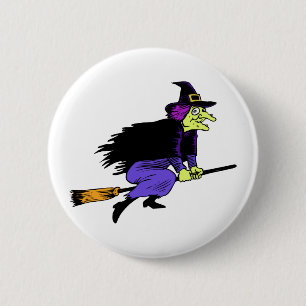 Halloween häxaflyg på en Broomstick Knapp