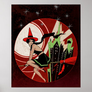 Halloween häxaflyg (vintage) poster