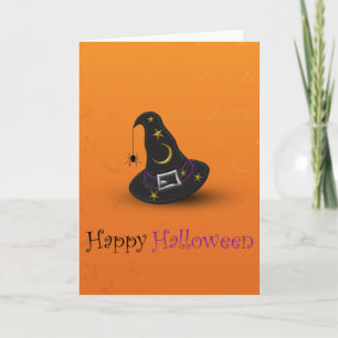 Halloween häxahatt med spindeln kort
