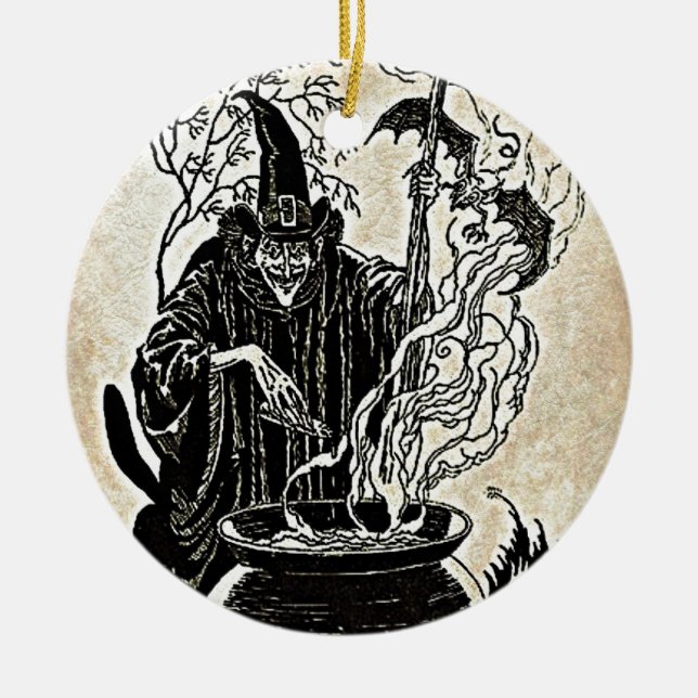 Halloween häxakittel julgransprydnad keramik (Framsidan)