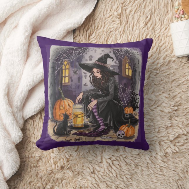 Halloween, Häxan ,Hennes Trolldryck ,och Midnatt Kudde (Filt)