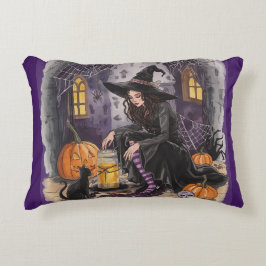 Halloween, Häxan ,Hennes Trolldryck ,och Midnatt Prydnadskudde