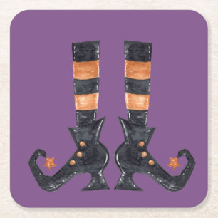 Halloween Häxans Fötter Underlägg Papper Kvadrat